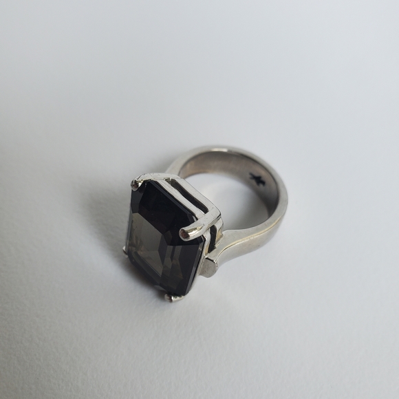 Kenneth Cole dark blue green faux stone and silver tone ring sz 8 - Picture 2 of 4